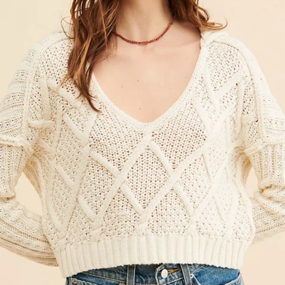 Free People Traveler Cable Pullover Winter White Sz M